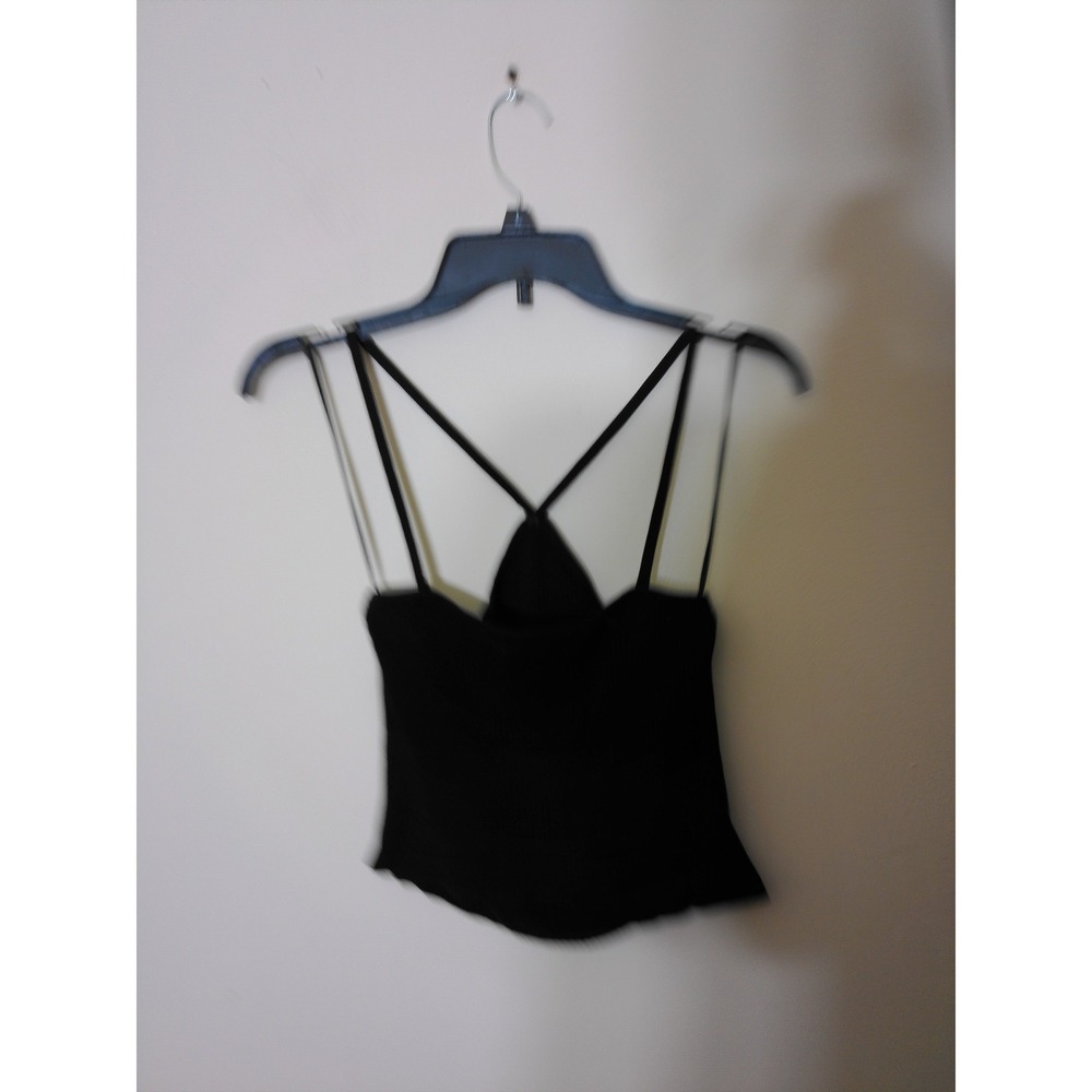 By Together Camisole Women Small Black Ribbed Knit Strappy Cross Back Minimalist